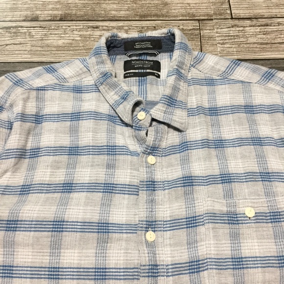 Nordstrom Trim Fit Flannel Shirt Men’s XL Gray Blue Plaid 100% Cotton - Picture 7 of 9